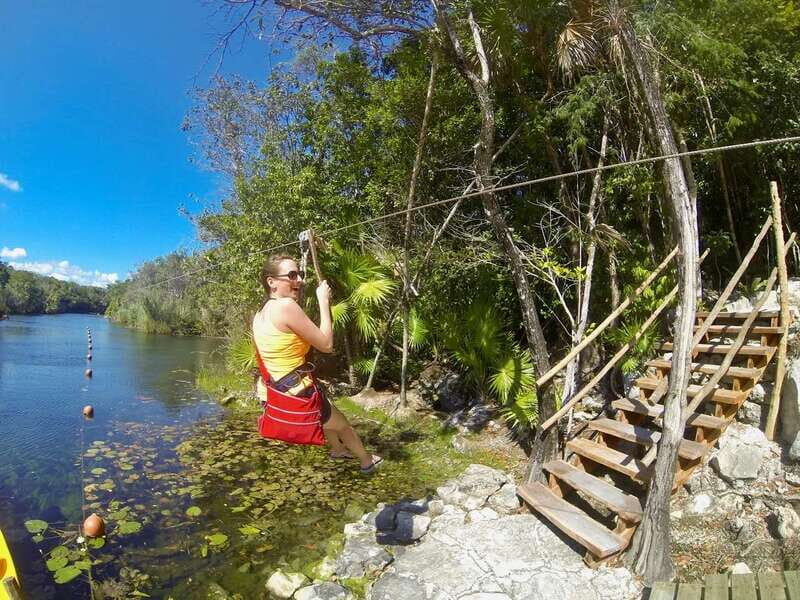 From Tulum: Four-Cenote Adventure - Naval Cenote: jungle walk, zip line, and that first water hit